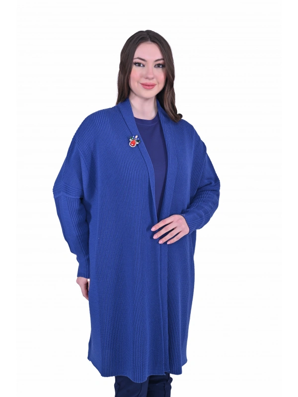 İNVEE 7077 Yün Karışımlı İndigo Hırka