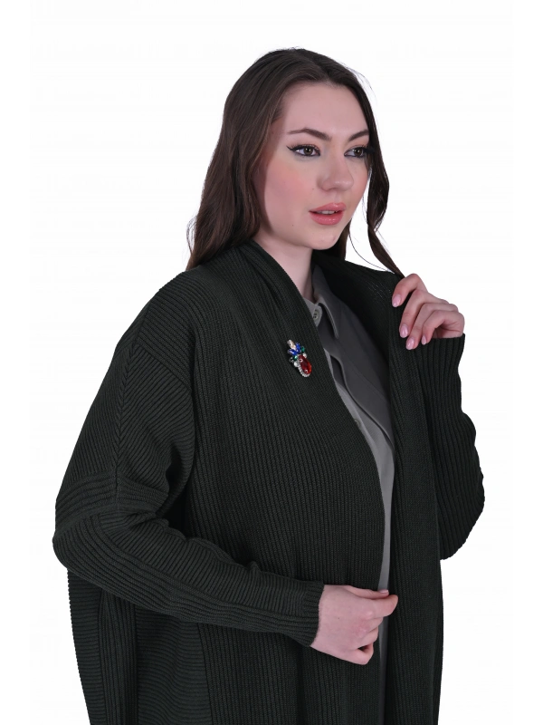 İNVEE 7077 Yün Karışımlı Yeşil Hırka