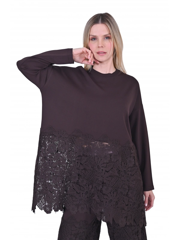 İNVEE 7078 Dantelli Takım - Kahverengi