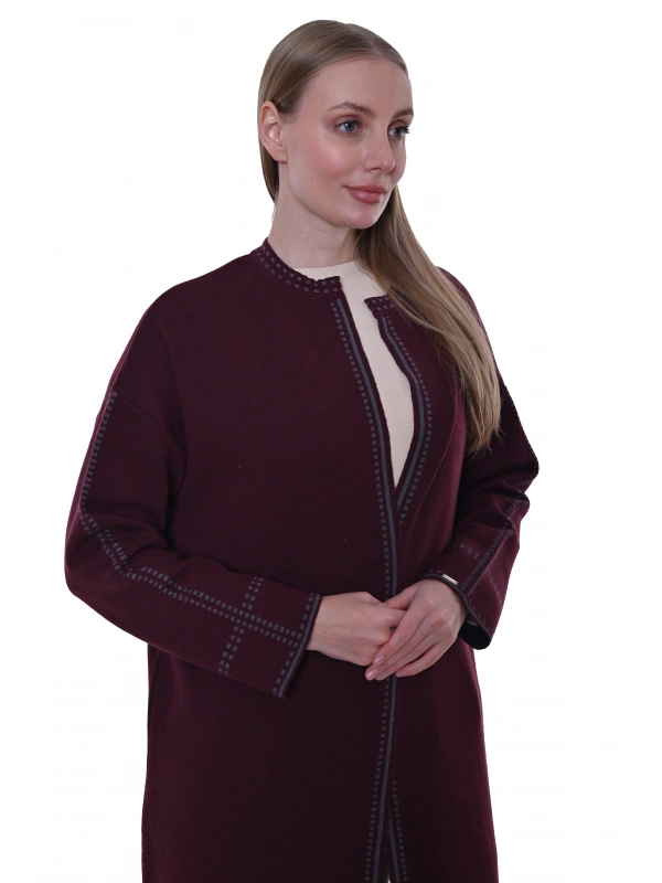 İNVEE 7083 Yün Karışımlı Uzun Hırka - Bordo