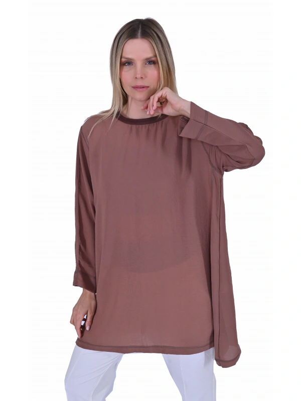 İNVEE 7104 Rahat Kalıp Caz Tunik - Kahve