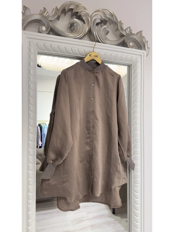 İNVEE Düğme Detaylı Geniş Gömlek - Vizon