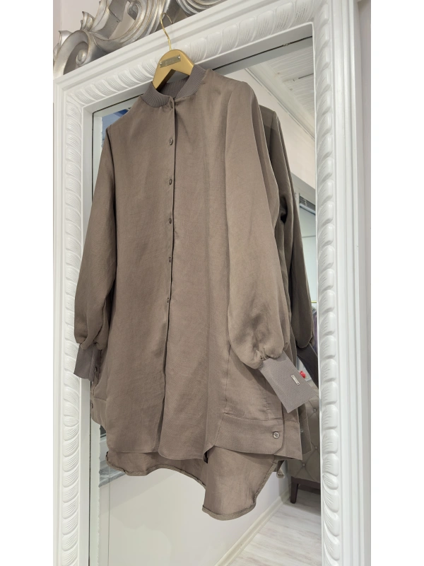 İNVEE Düğme Detaylı Geniş Gömlek - Vizon