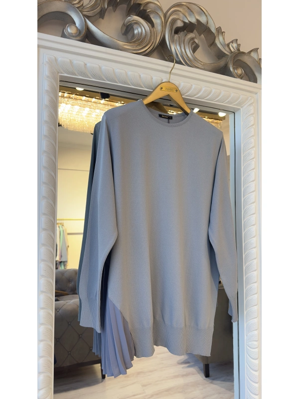 İNVEE Plise Detaylı Triko Tunik - Gri