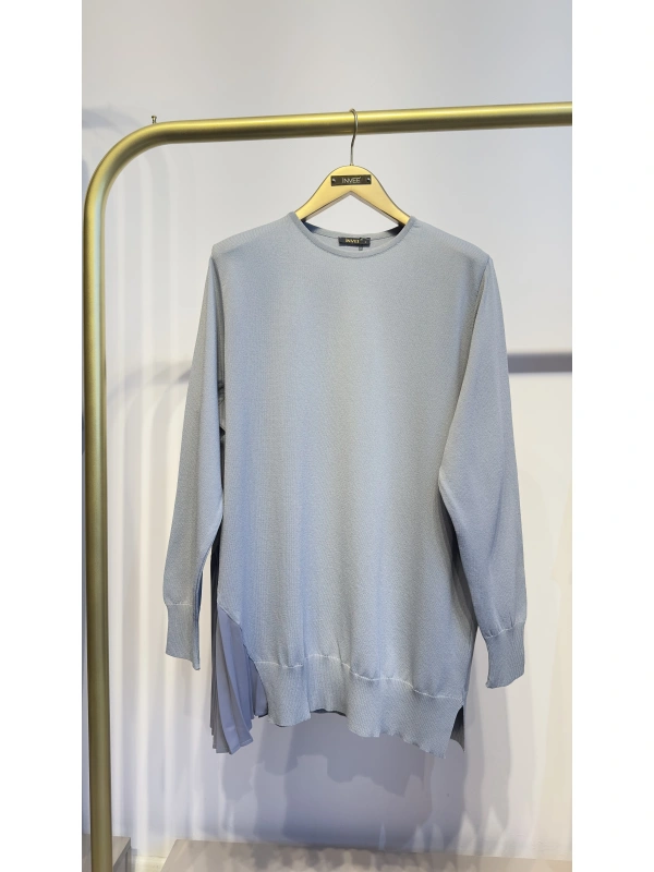 İNVEE Plise Detaylı Triko Tunik - Gri