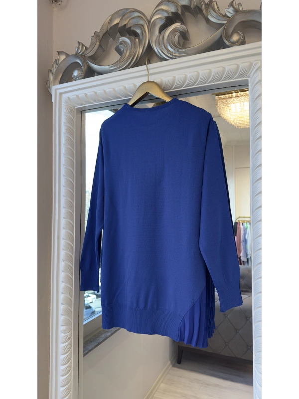 İNVEE Plise Detaylı Triko Tunik - Sax