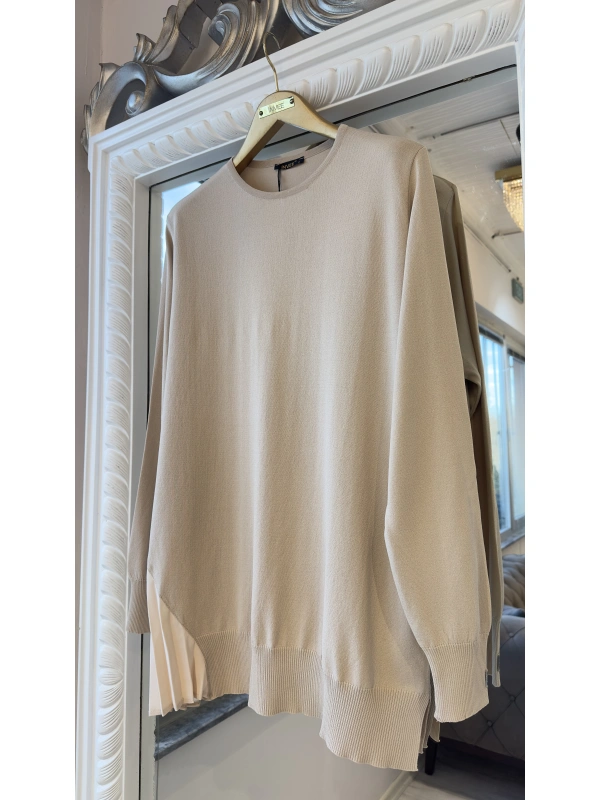 İNVEE Plise Detaylı Triko Tunik - Fondöten