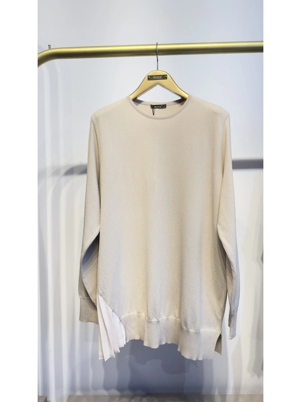 İNVEE Plise Detaylı Triko Tunik - Fondöten