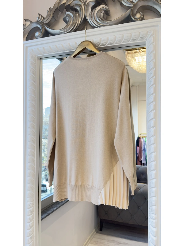 İNVEE Plise Detaylı Triko Tunik - Fondöten