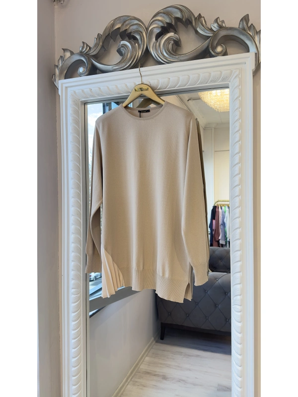 İNVEE Plise Detaylı Triko Tunik - Fondöten