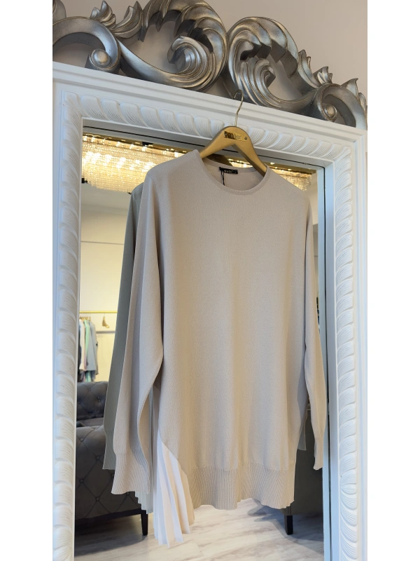 İNVEE Plise Detaylı Triko Tunik - Fondöten