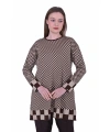 İNVEE 6873 Küp Desen Kahve Triko Tunik