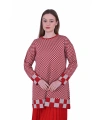 İNVEE 6873 Küp Desen Kırmızı Triko Tunik