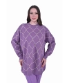 İNVEE 7091 Desenli Triko Tunik - Mor