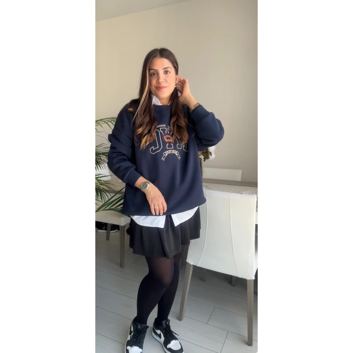 3 İP ŞARDONLU OVERSİZE SWEATSHİRT