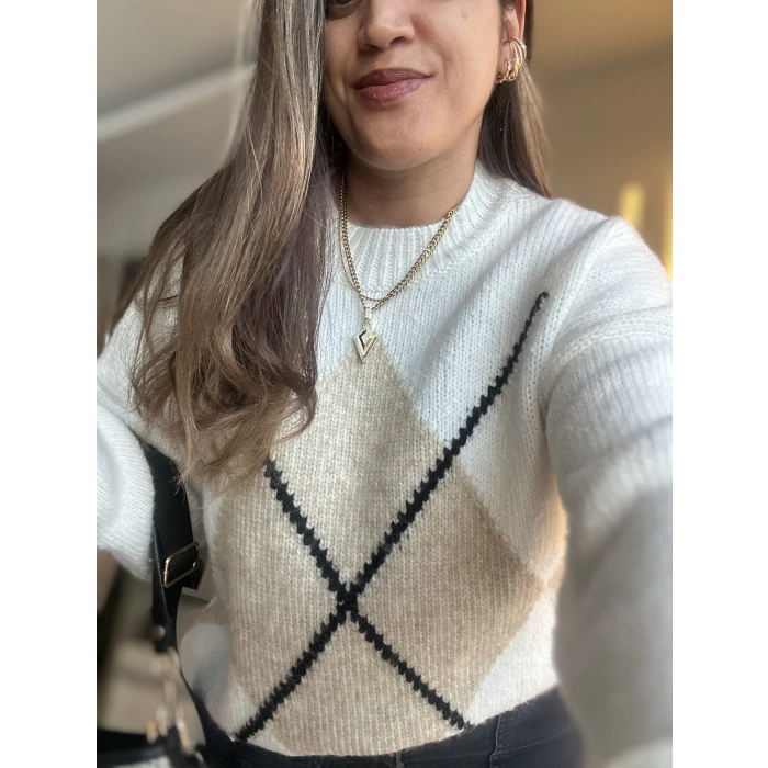 BAKLAVA DESENLİ KREM RENK KAZAK