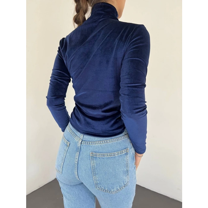 DRAPELİ KADİFE SAKS MAVİ BADİ