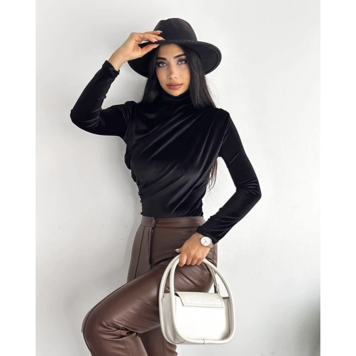 DRAPELİ KADİFE SİYAH BADİ