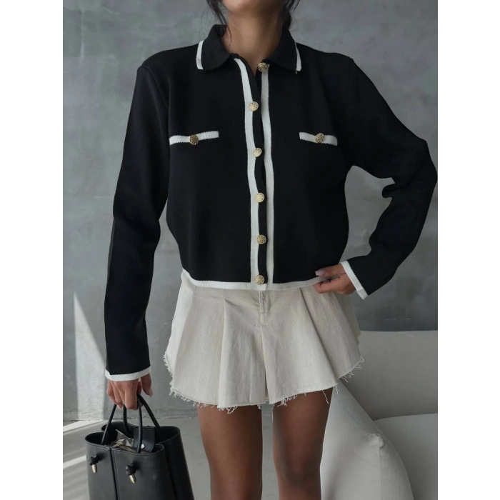 GOLD DÜĞMELİ SİYAH RENK TRİKO HIRKA