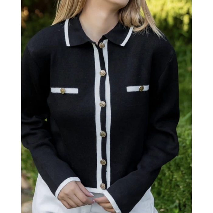GOLD DÜĞMELİ SİYAH RENK TRİKO HIRKA