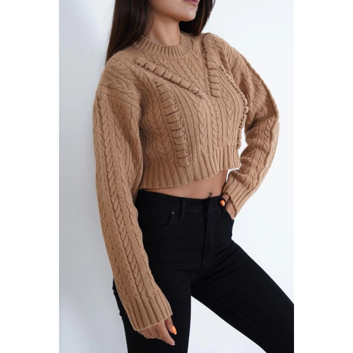 KAHVERENGİ CROP KAZAK