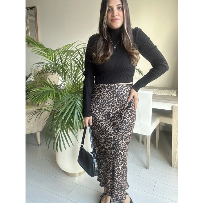 LEOPAR DESENLİ SATEN ETEK