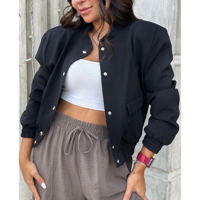 OMUZ MANŞETLİ SİYAH CEKET