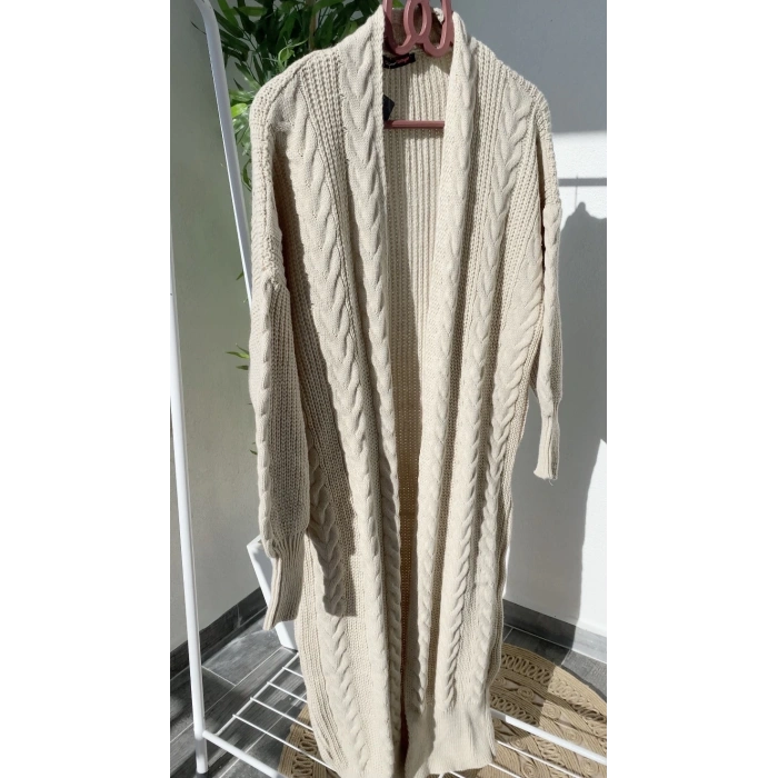 SAÇ ÖRGÜLÜ BEJ UZUN HIRKA