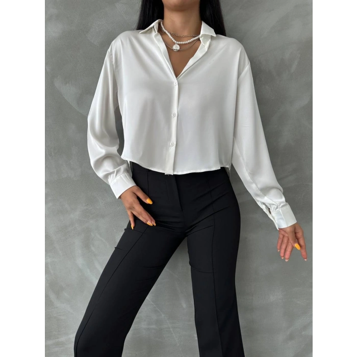 SATEN BEYAZ KADIN GÖMLEK