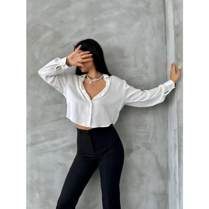 SATEN BEYAZ KADIN GÖMLEK