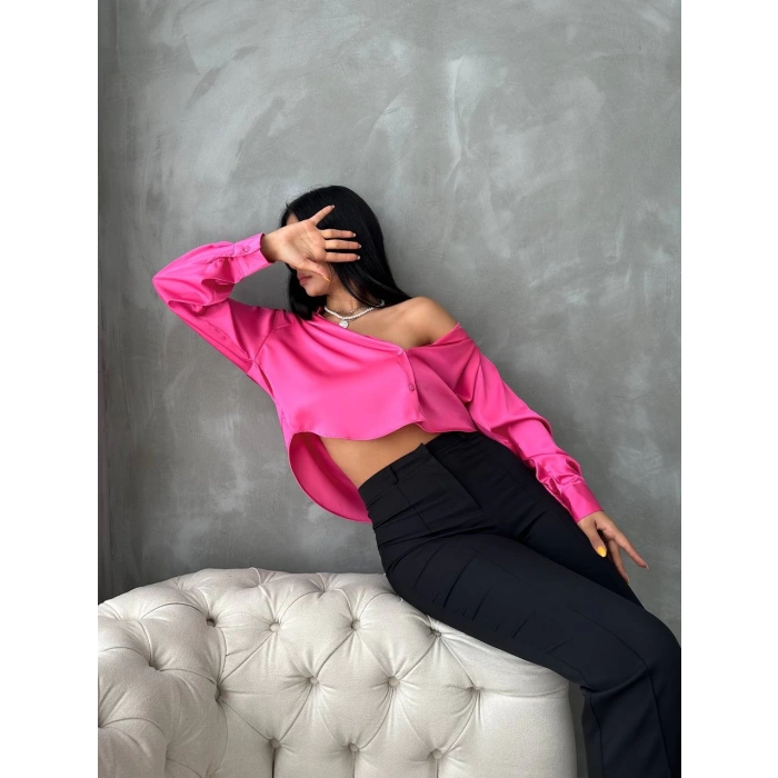 SATEN PEMBE KADIN GÖMLEK