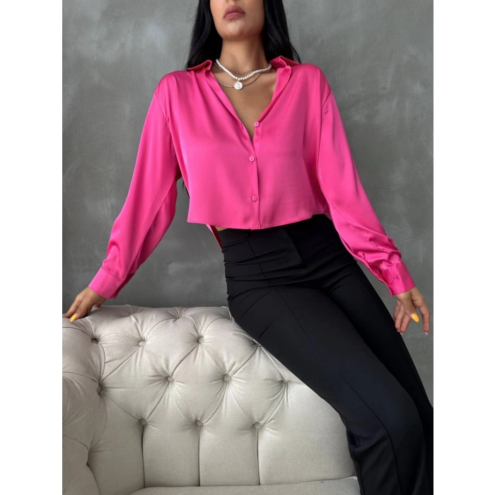 SATEN PEMBE KADIN GÖMLEK