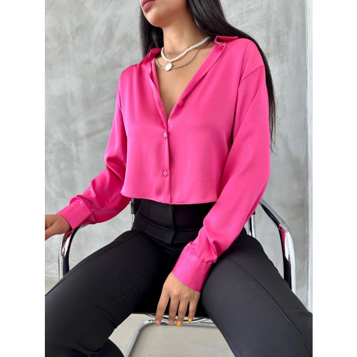 SATEN PEMBE KADIN GÖMLEK