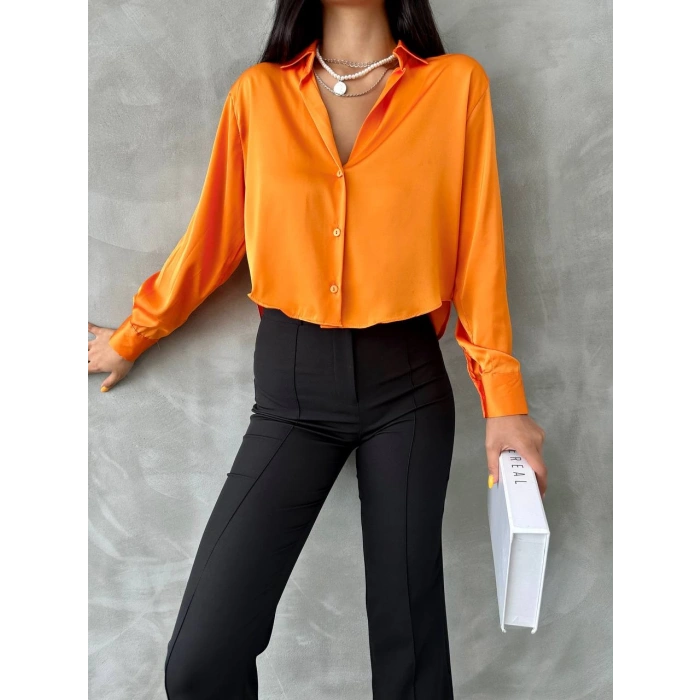 SATEN TURUNCU RENK GÖMLEK