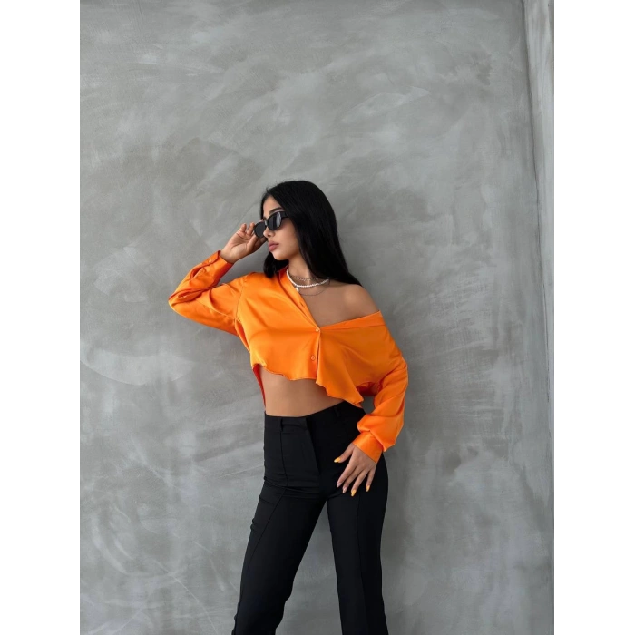 SATEN TURUNCU RENK GÖMLEK