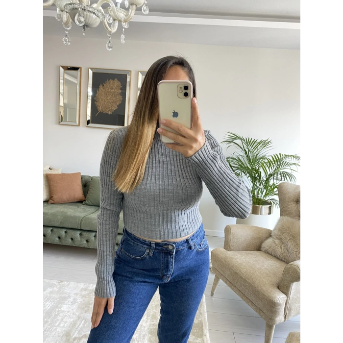 SIRT DEKOLTELİ GRİ RENK BADİ