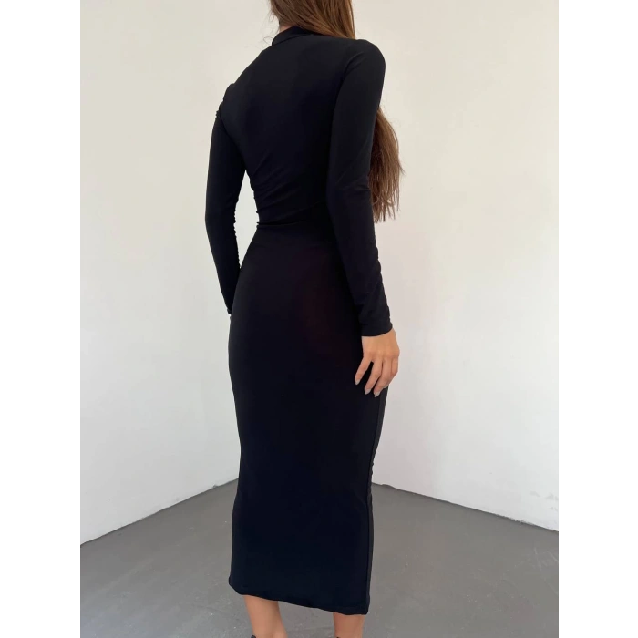 TÜL DETAYLI SİYAH ELBİSE