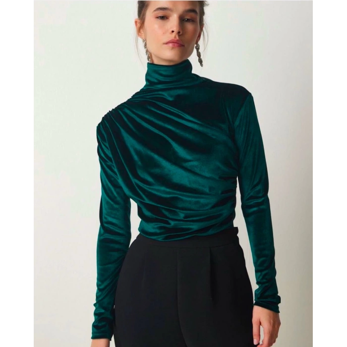 YEŞİL KADİFE DRAPELİ BADİ