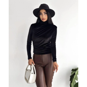 DRAPELİ KADİFE SİYAH BADİ