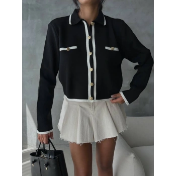 GOLD DÜĞMELİ SİYAH RENK TRİKO HIRKA