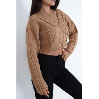 KAHVERENGİ CROP KAZAK