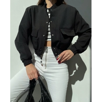 OMUZ MANŞETLİ SİYAH CEKET