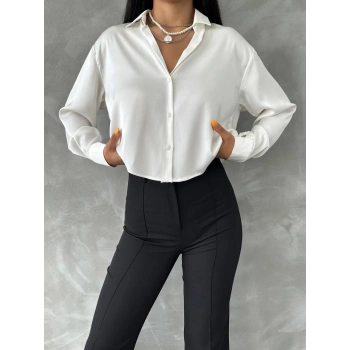 SATEN BEYAZ KADIN GÖMLEK