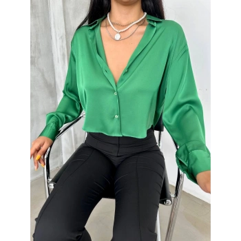 SATEN YEŞİL GÖMLEK