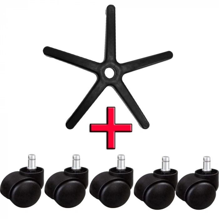 Zentra Ofis Koltuğu Yedek Parça Plastik Ayak 70Lik+5Li Tekerlek Seti