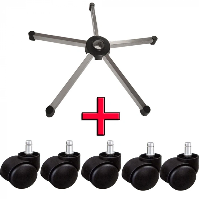 Zentra Ofis Koltuğu Yedek Parça Çekme Metalik Gri Boyalı Ayak 70Lik+5Li Tekerlek Seti