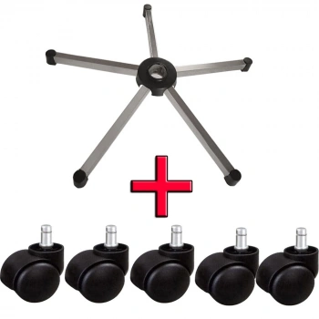 Zentra Ofis Koltuğu Yedek Parça Çekme Metalik Gri Boyalı Ayak 70Lik+5Li Tekerlek Seti