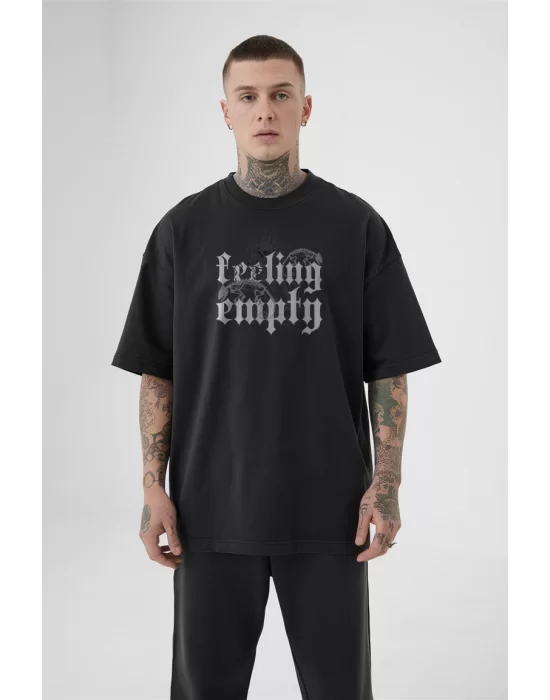 Erkek Feeling Empty Pamuklu Oversize Antrasit Tişört