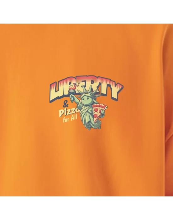 Erkek Pizza for ALL Pamuklu Oversize Electric Orange Tişört