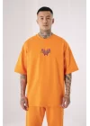 Unisex Butterfly Pamuklu Oversize Electric Orange Tişört